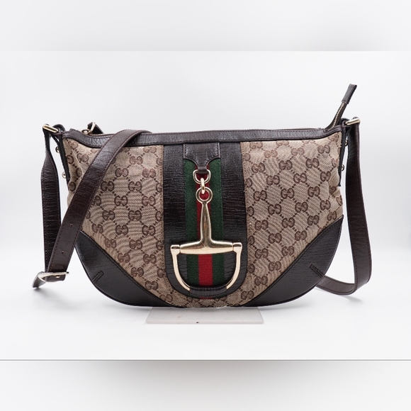 BP39 💖 Gucci GG canvas Sherry Line Horsebit Crossbody - Picture 1 of 13